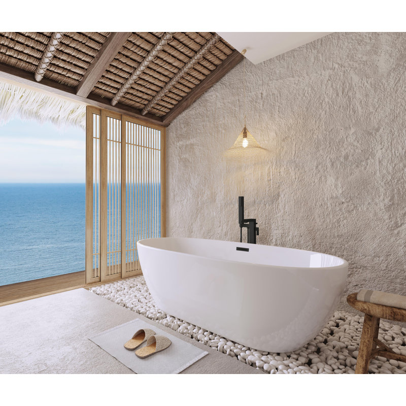 Cateisha 67'' x 30.7'' Soaking Acrylic Bathtub, Matte Black