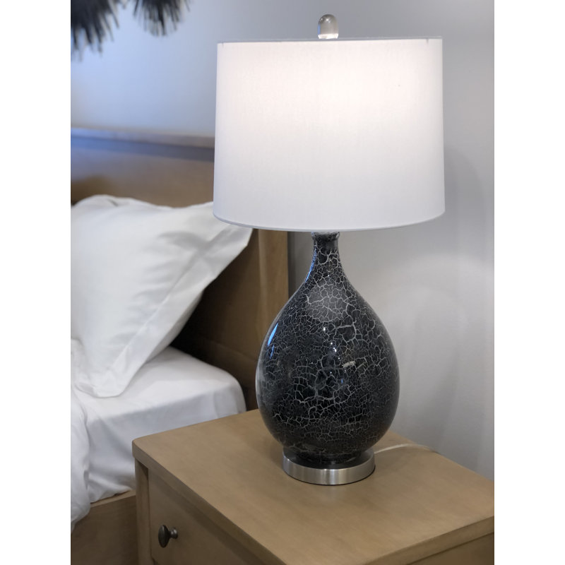 Stunning Glass Grey/Silver Timeless Table Lamp with Linen Shade (Set of 2)