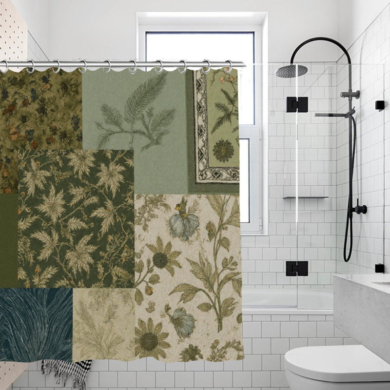 Rideaux de douche Earthy, Earthy Green Floral Patchwork