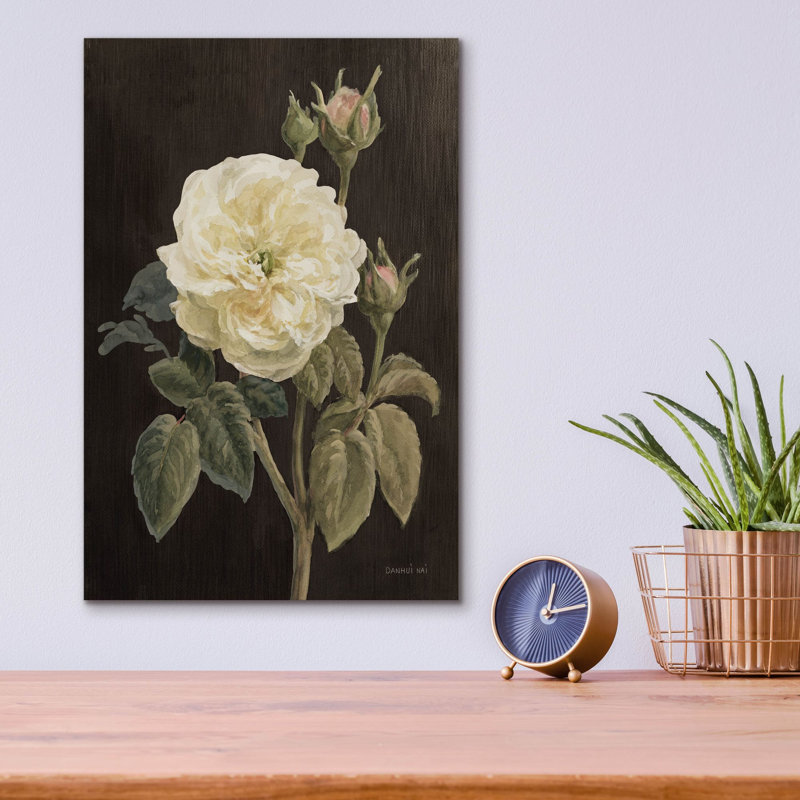 «Heirloom White Rose On Black» par Danhui Nai, art mural en verre acrylique, H 16 po x l 12 po x P 0,13 po