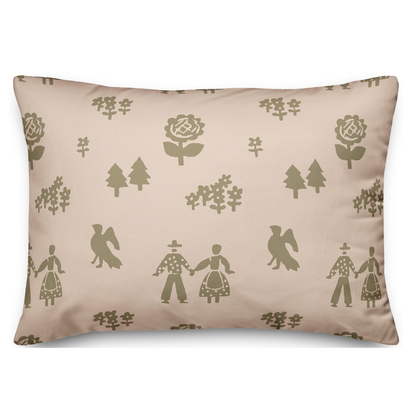 Folk Forest Reversible Throw Pillow, Peach/Green
