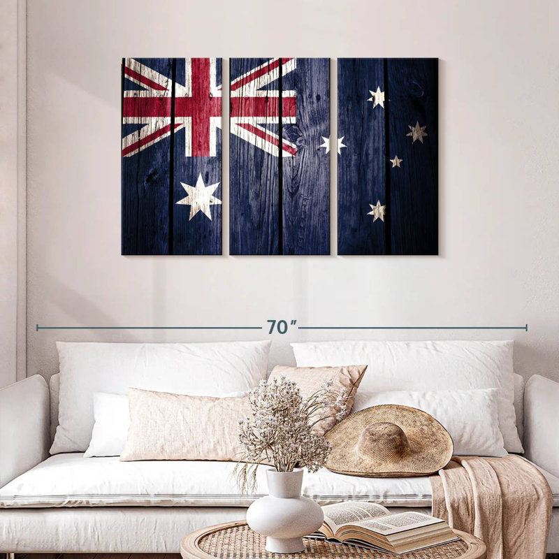Drapeau australien Borges style bois, H 28 po x l 45 po