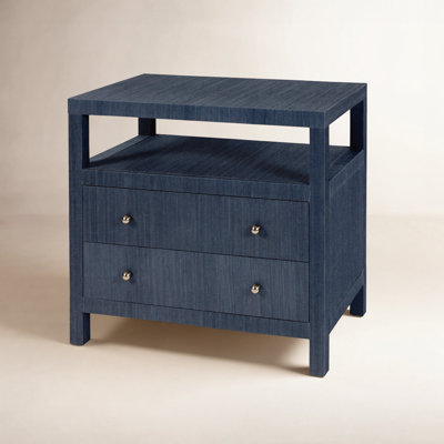 Celine 28 in. W Raffia 2 Drawer Nightstand with Shelf, Blueberry