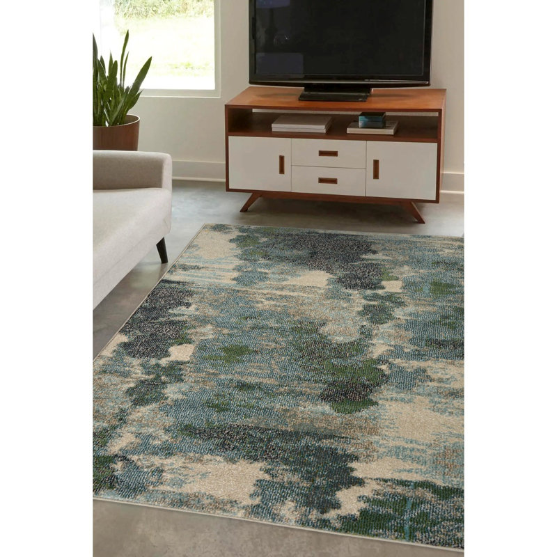Dequandra Green Abstract Rug, Rectangle 120 x 170 cm