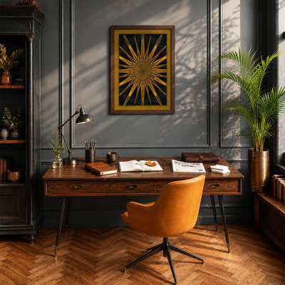 Golden Starburst Geometric - Framed Print