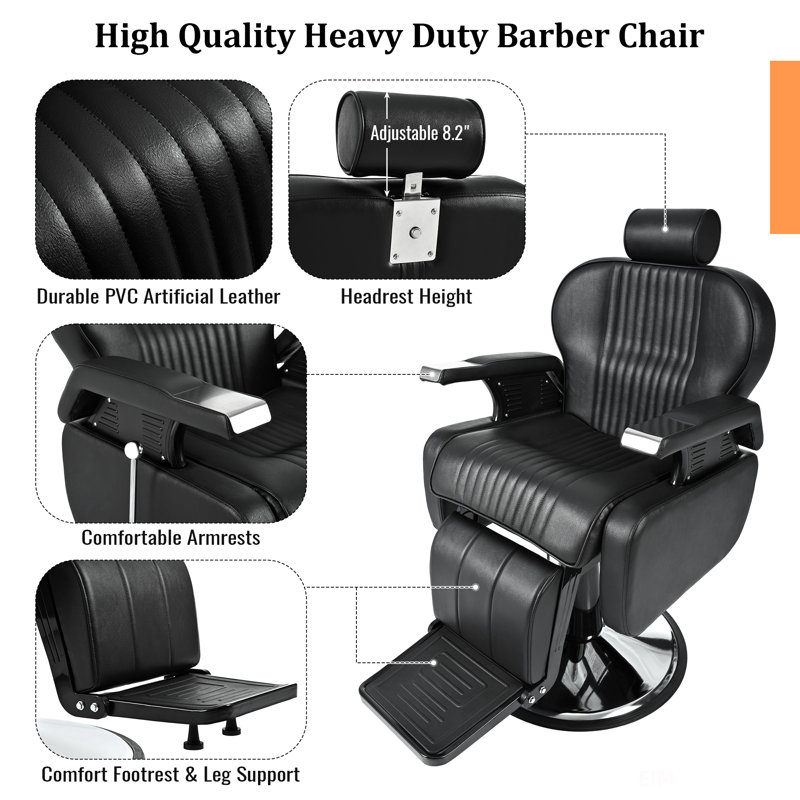 Fauteuil de coiffeur inclinable robuste, fauteuil de coiffeur inclinable hydraulique polyvalent pour salon de beauté, pivotant à 360 ° et réglable en hauteur, pour salon de coiffure et salon de beauté, équipement de coiffage spa
