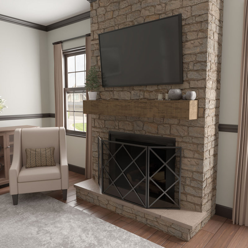 Rustic Sawn Heritage Timber Faux Wood Fireplace Mantel, Kona Brown, 7.5" H x 84" W x 9.5" D