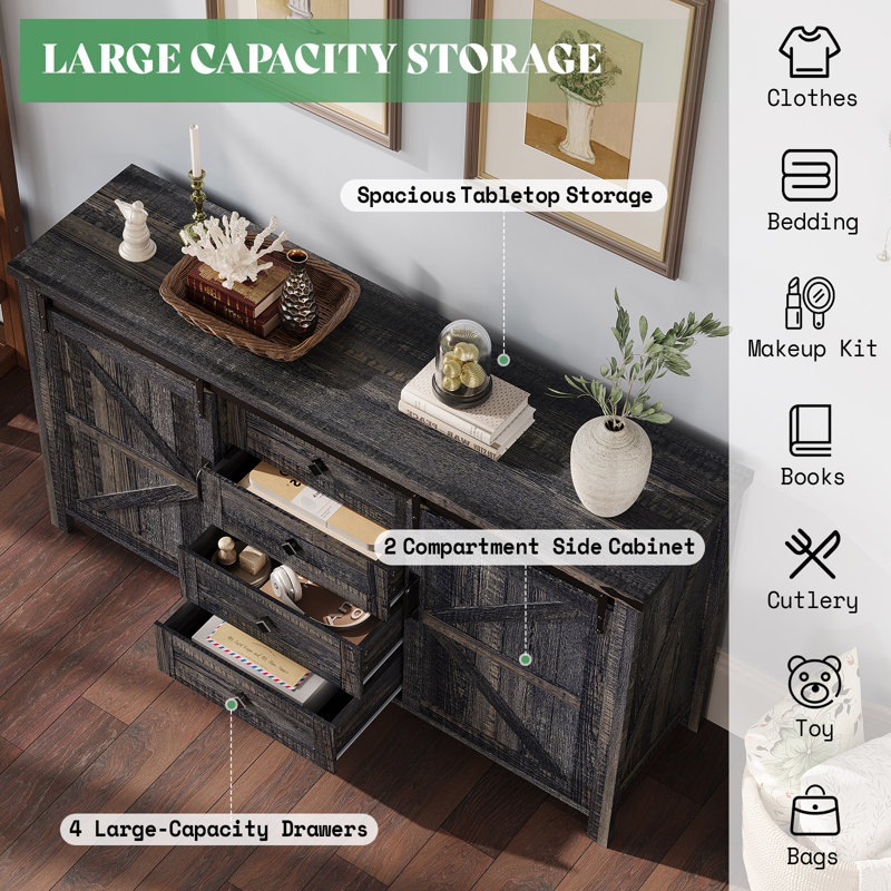 Kriebel Farmhouse 3-piece Bedroom Table Set,Black, Black