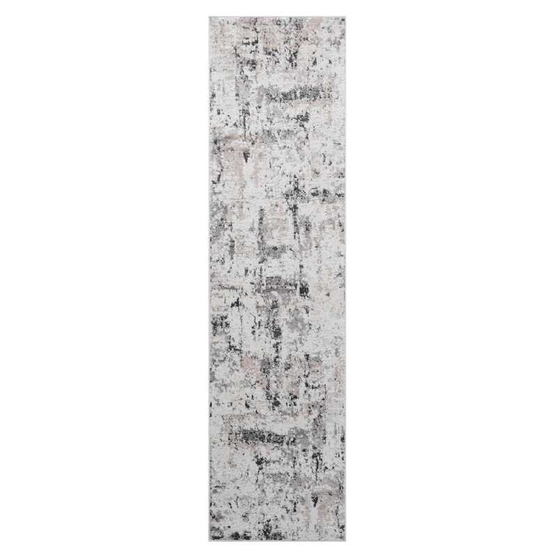 Tapis crème, brun / abstrait, Tapis de couloir 2 pi 2 po x 8 pi