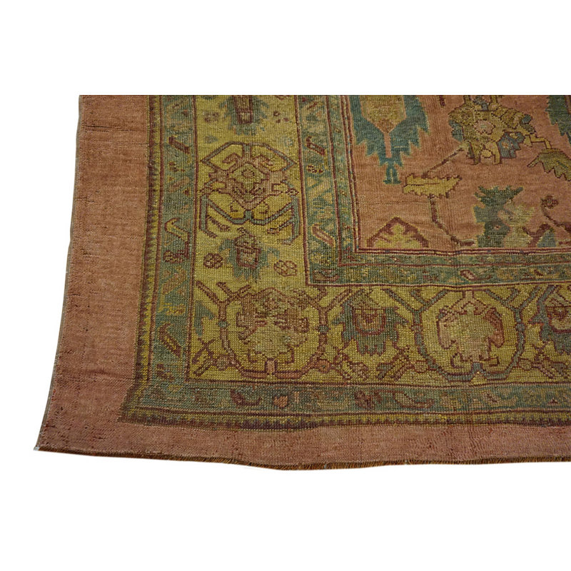 Square Coral Color Antique Large Scale Allover Design Turkish Oushak Rug