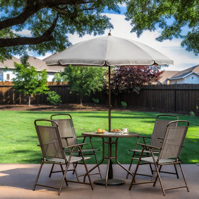 Ensembles de salle à manger de patio moderne, ensemble compact en verre et acier avec parasol