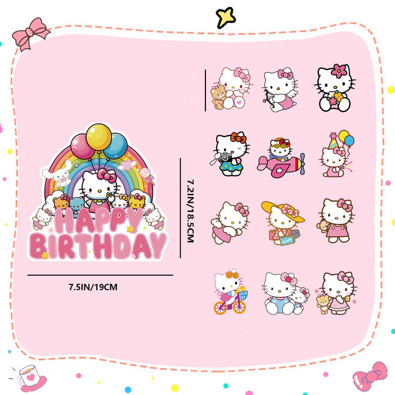 Articles de fête Hello Kitty, 13 pièces de décorations de fête d'anniversaire Hello Kitty pour enfants
