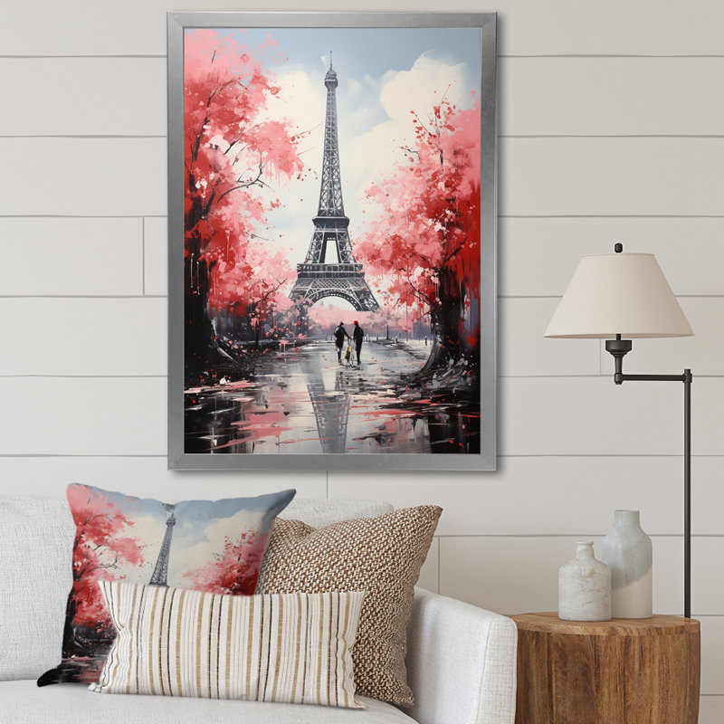 Tour Eiffel rose à Paris, H 20 po x l 12 po x P 1 po, Cadre simple argenté