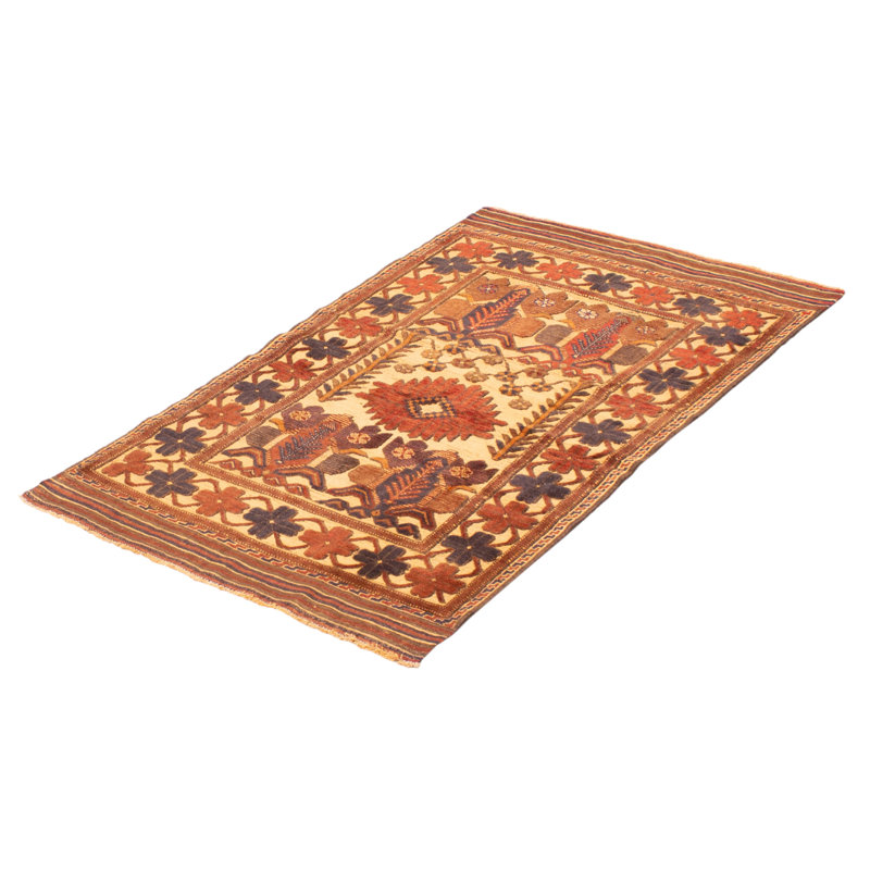 Tapis tadjik crème, rouge 3 pi 8 po x 5 pi 9 po