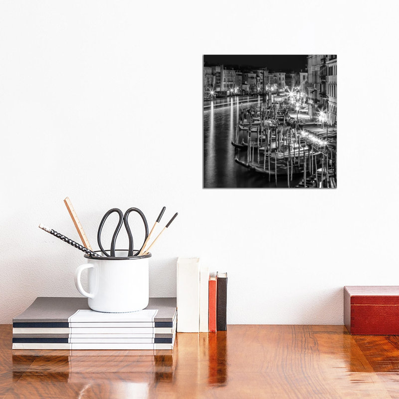 Venice View From Rialto Bridge Monochrome by Melanie Viola - Wrapped Canvas Print, 30.48 cm H x 30.48 cm W