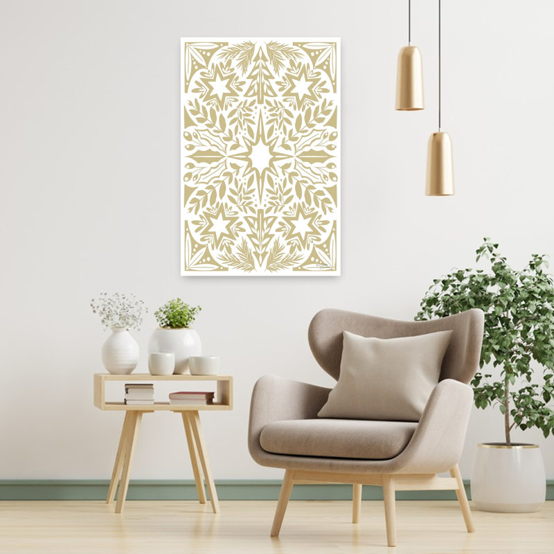 Art scandinave hivernal doré contemporain, H 36 po x l 24 po