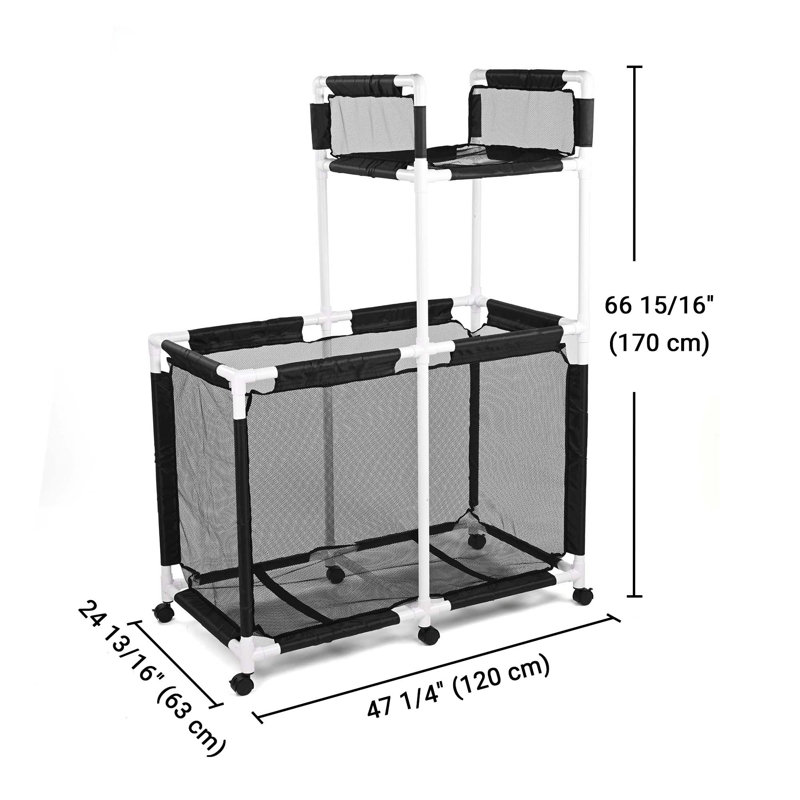 Extra Large Mesh Pool Storage Bin Noodles Holder Toys Organizer Rolling 6 Wheels Double Decker Cart