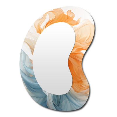Avo Liquid Purity Ink Wave Abstract Blue And Orange - Liquid Ink Irregular Shape Unique Wall Mirror, Modern Asymmetrical Mirror, Printed Metal Art