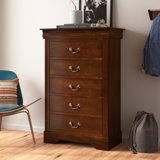 Yarisel West Haven 5 Drawer Tall Boy Chest, Cappuccino
