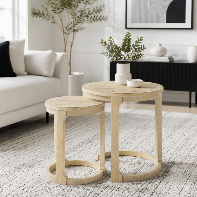 Ensemble de 2 tables d'appoint rondes rustiques, 24.01"W, Chêne