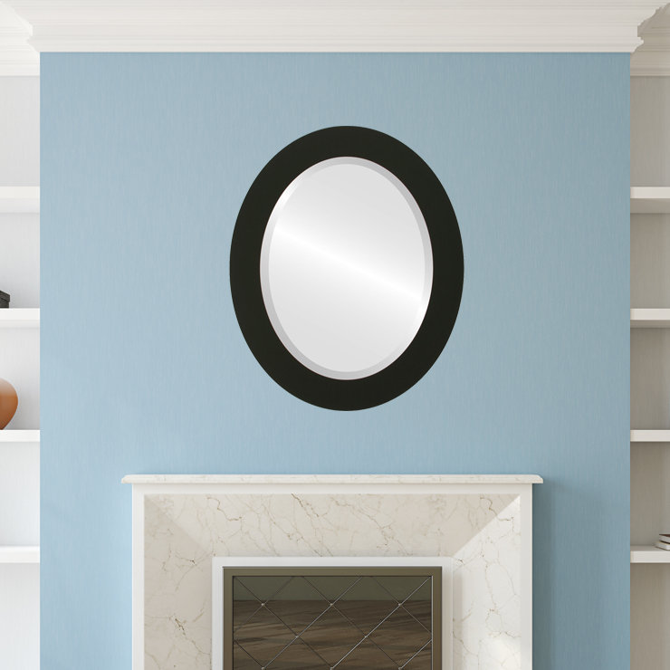 Miroir décoratif ovale encadré Rubino, H 43 po x l 33 po, Noir mat