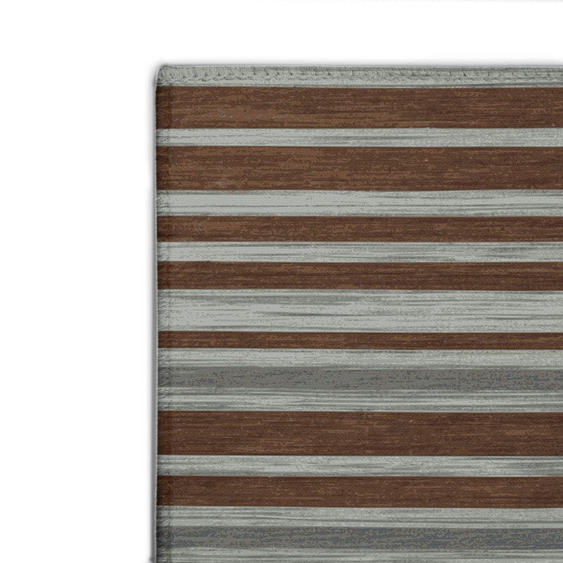 Tapis intérieur / extérieur brun HorizontalStripes, Rectangulaire 8 pi x 10 pi