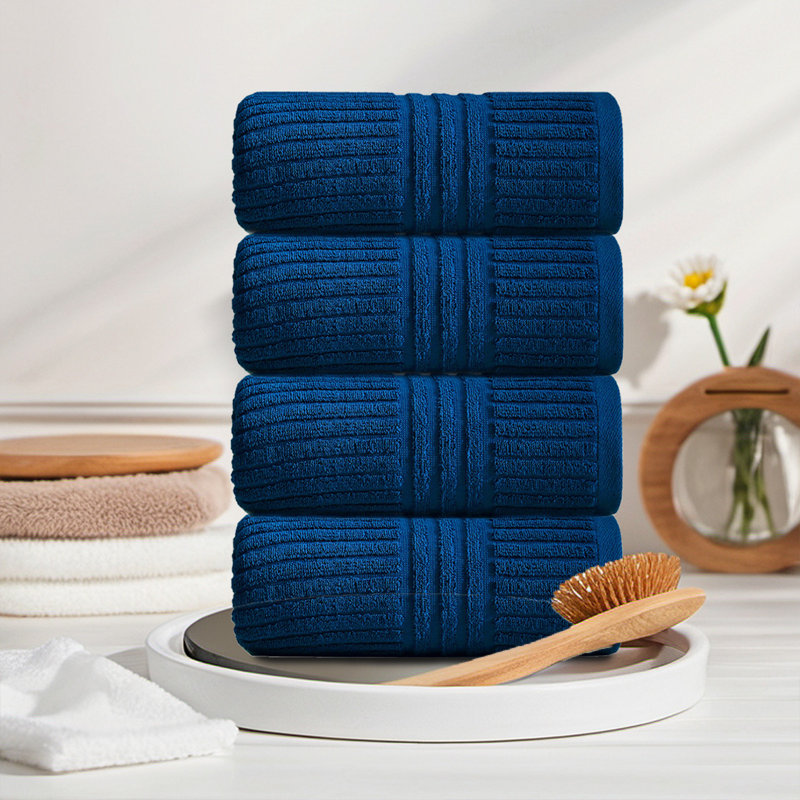 Ensemble de 4 serviettes de bain épaisses et douces, serviettes en polyester pour laver la salle de bain, Blue