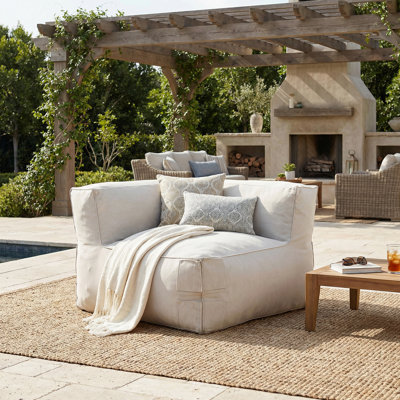 Dael Modern Coastal Outdoor Olefin Bean Bag Corner Sofa with Shredded Foam Fill
