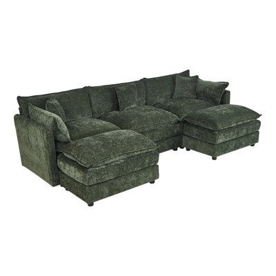 Modern Chenille Loveseat Sofa Couch With Ottoman
