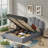 Petal Palm Headboard Upholstered Platform Bed with Gas Lift Storage, Queen, Gray Velvet-2002991235-2002991245