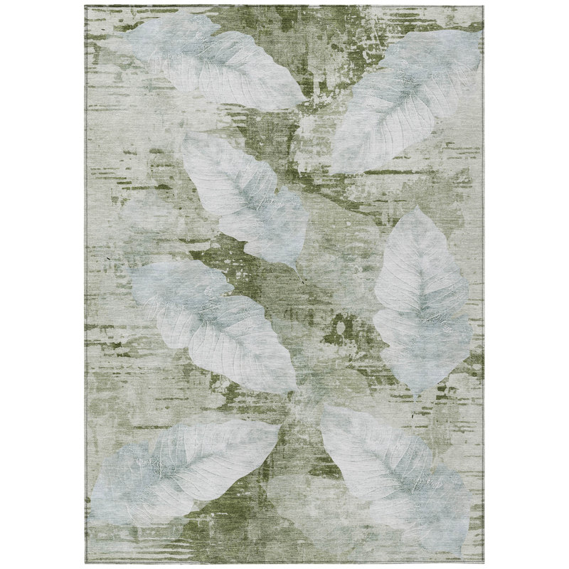 Machine Washable Indoor/Outdoor Arline ACN2172 Floral Rug, Rectangle 10' x 14'