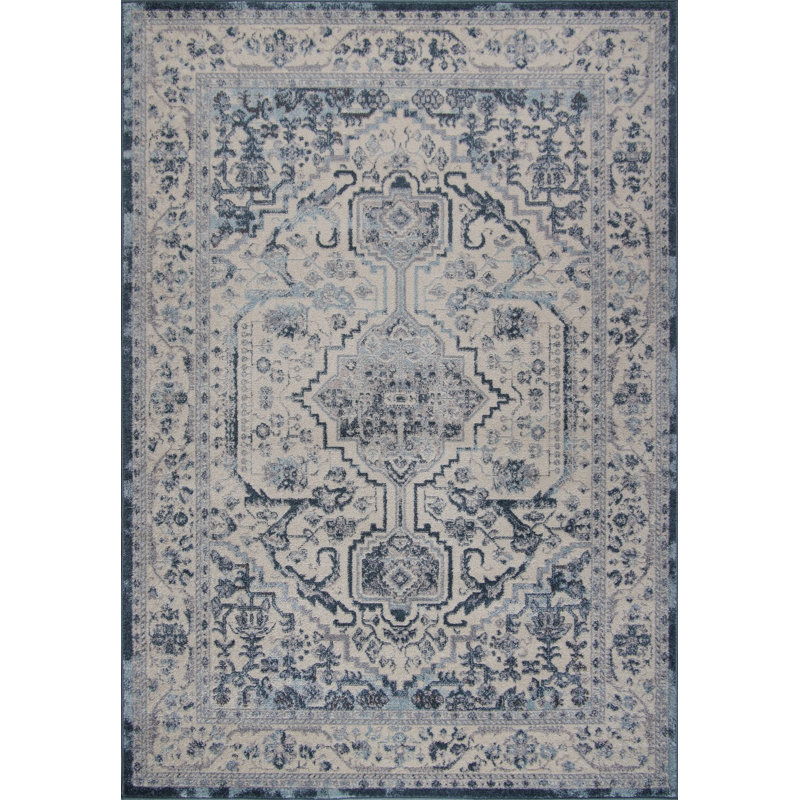 Tapis bleu marine oriental, Rectangle 6 pi 7 po x 9 pi 2 po