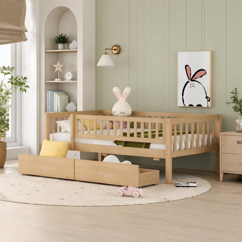 Lit de jour polyvalent et confortable en bois de pin de qualité supérieure avec deux tiroirs pratiques pour des espaces compacts