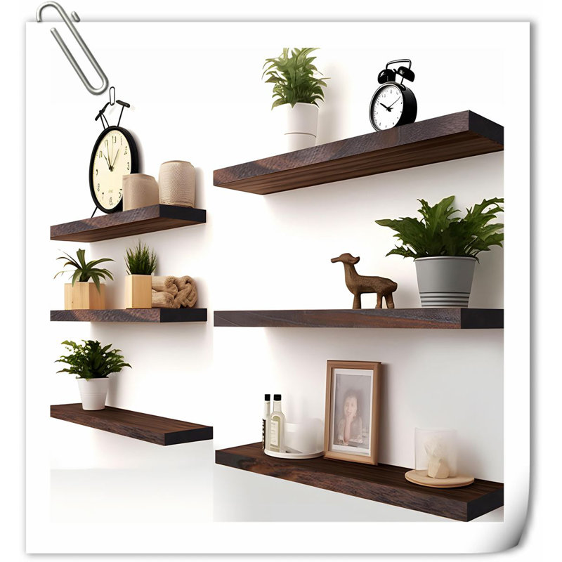 6 Piece Solid Wood Floating Shelf with Reclaimed Wood, Brown