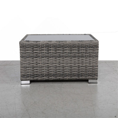 Mixed Grey Slatted Side Table With Aluminum Top – Fully Assembled