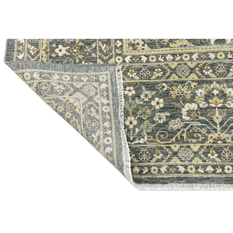 Wool Oriental Area Rug in Light Green/Beige/Gray, Rectangle 10' x 14'