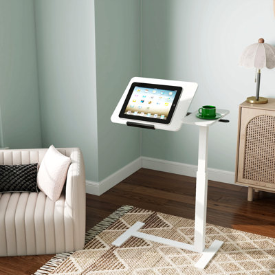 Mobile Adiustable Standing Desk,Overbed Bedside Desk With Flip Desktop And 4 Wheels, Height & Angle Adjustable Rolling Laptop Table,Portable Over Bed Desk For Home, Office, Study, Hospital.  White