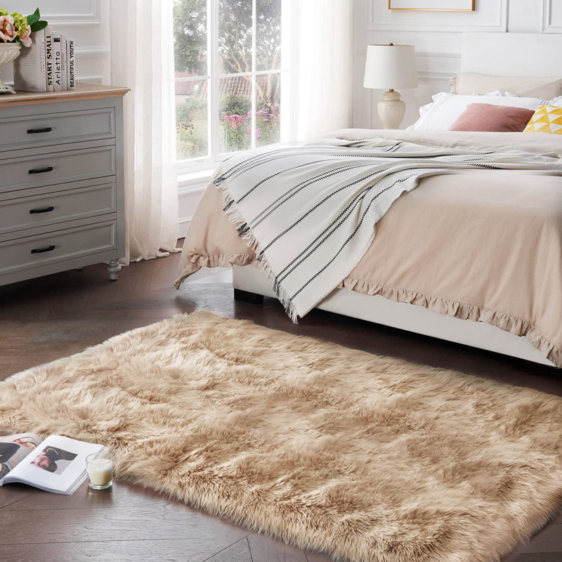 Tapis en simili peau de mouton avec envers antidérapant Hcadar, Rectangle de 5 pi x 8 pi