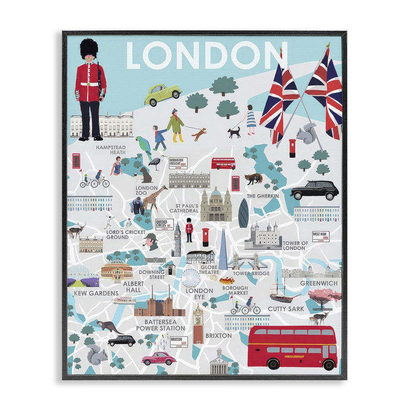 «London Landmark Map», estampe numérique encadrée par Betty Boynes bg-829, Giclée encadrée noir minuit, H 14 po x l 11 po