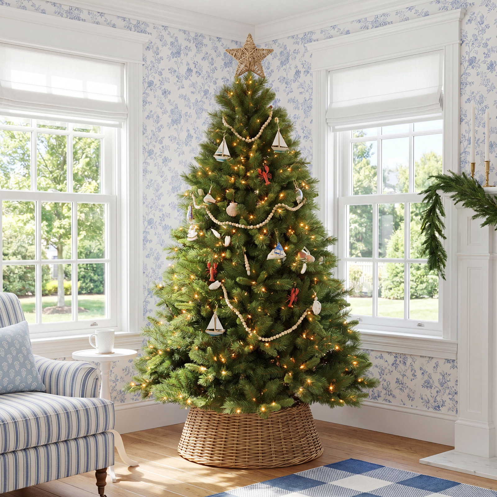 Pre-Lit Pine Christmas Tree, 6.5' H