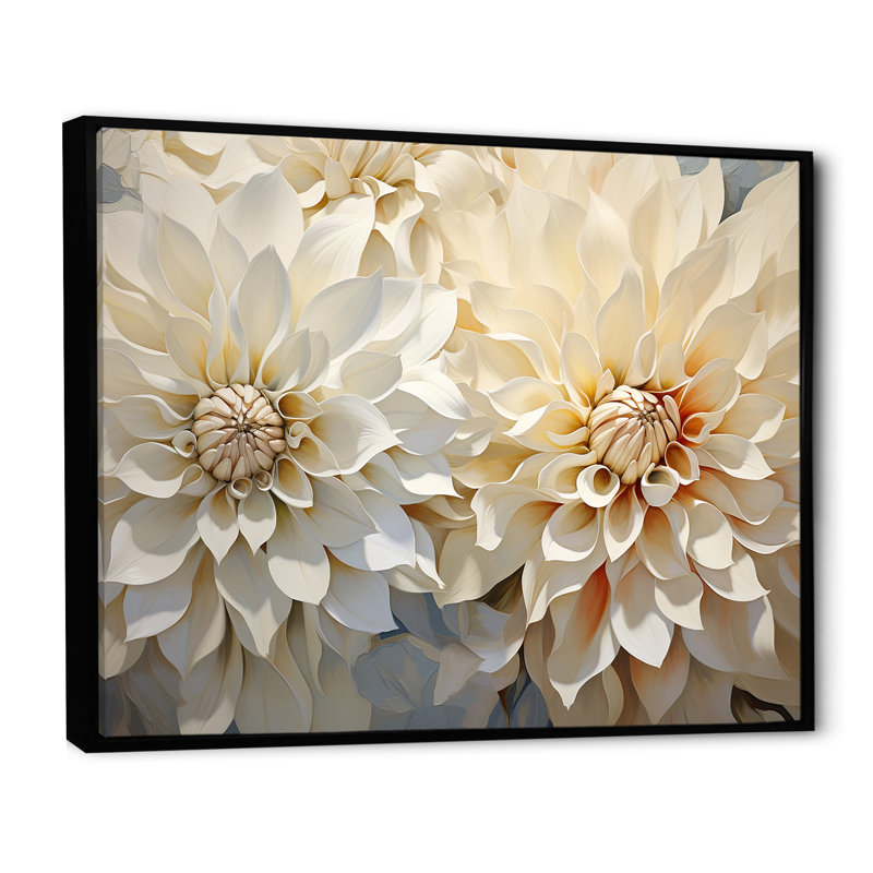 Dahlia blanc fleurs minimalistes, Cadre flottant noir, H 12 po x l 20 po x P 1 po