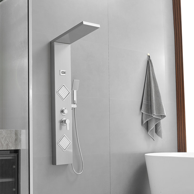 Système de tour de douche à inverseur 3 voies avec pomme de douche fixe, Nickel chromé