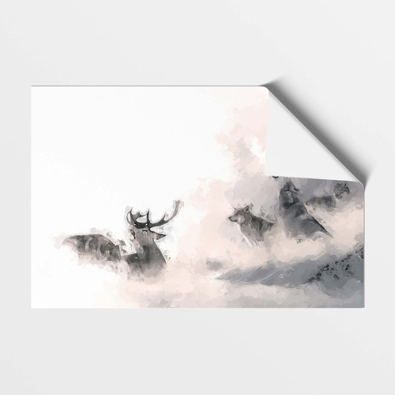 Stag & Wolf With At Winter - No Frame Painting, 59.4 cm H x 84.1 cm W