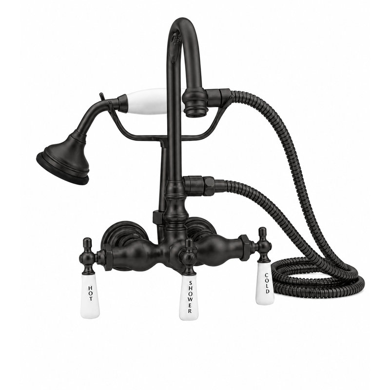 Tub Mount Gooseneck Faucet with Handheld (P0402), Satin Black