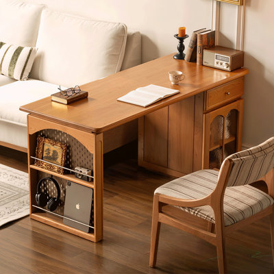 Cherry Wood Color Rectangular Solid Wood With 1 Drawers Desk