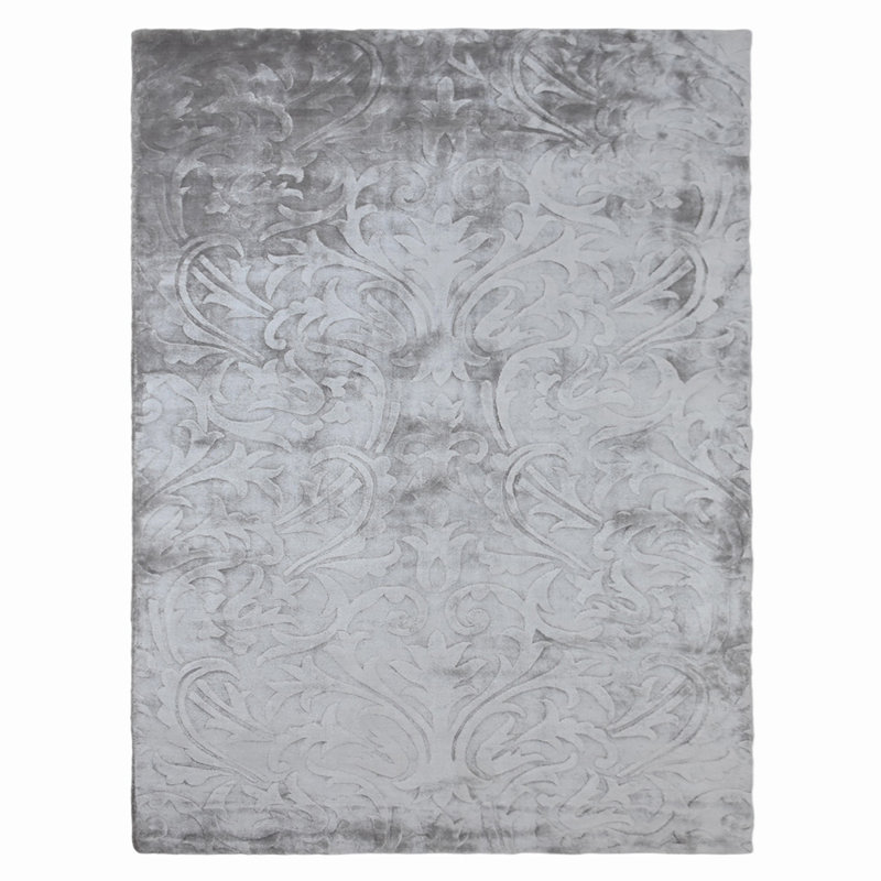 Hand Woven Silk & Viscose Floral Silver Rectangle Indoor Area Rug