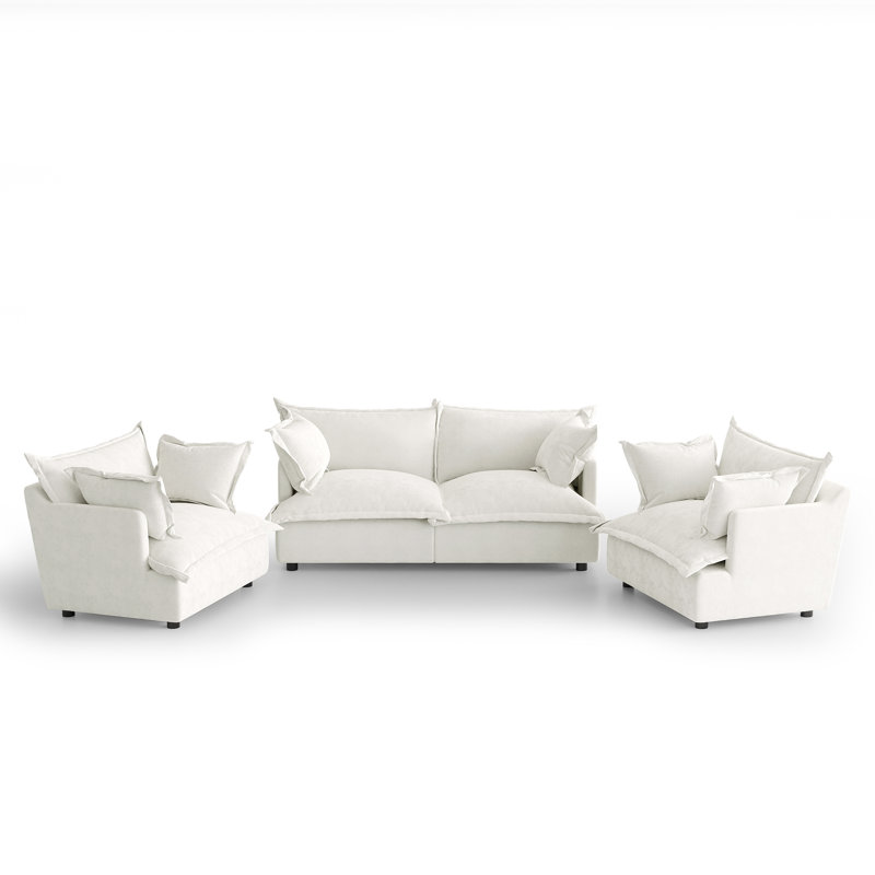 4 - Piece Upholstered Modular Beige Chenille Sectional Sofa Set – Plush Cloud Cushion Lounge Furniture, Customizable Layout for Cozy Living Rooms