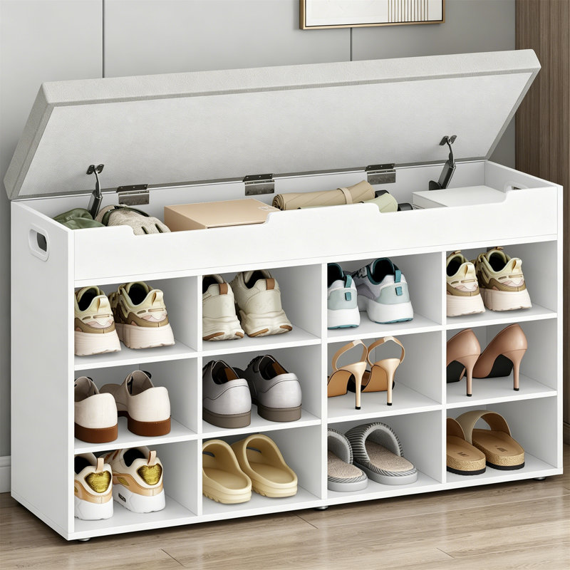12 Pair Shoe Storage Bench, White