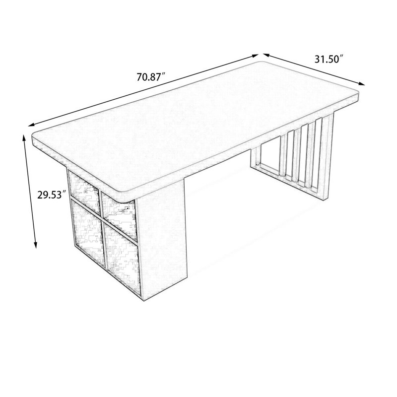 Bureau rectangulaire en bois massif noir, H 29,53 po x l 70,87 po x P 31,5 po