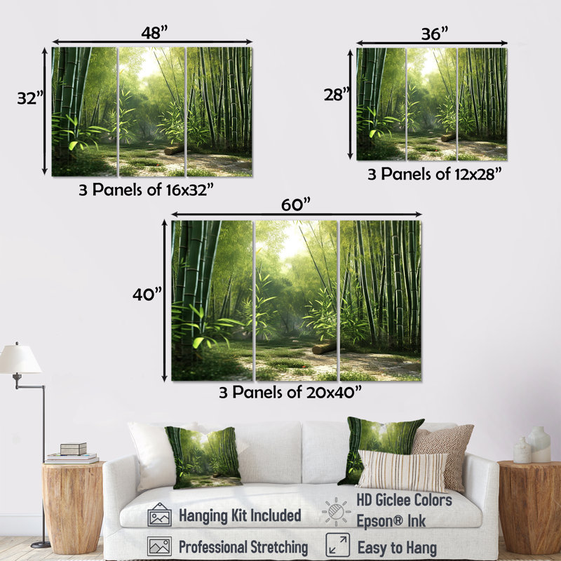 Ensemble de décoration murale dynamique en bambou Grove I, H 28 po x l 36 po x P 1 po, Toile tendue